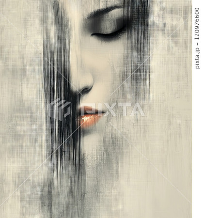 Woman face emerging from abstract painting background 120976600