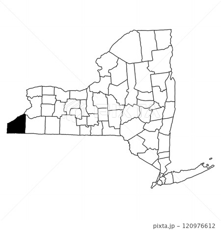 Map of Chautauqua County in New York state on white background. single County map highlighted by black colour on New york map . Map of Chautauqua County in New York state on white background. single County map highlighted by black colour on New york map . 120976612