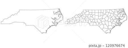 North Carolina administrative map, North Carolina outline and counties state map set - illustration version 120976674