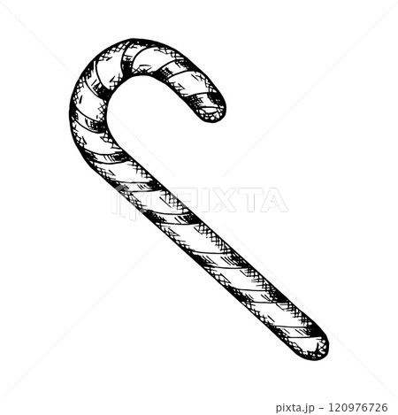 Hand drawn vector illustration of lollipop, candy cane in black and white detailed line art design. Perfect for Christmas holiday designs, festive decor, greeting cards and seasonal creative projects Hand drawn vector illustration of lollipop, candy cane in black and white detailed line art design. Perfect for Christmas holiday designs, festive decor, greeting cards and seasonal creative projects 120976726
