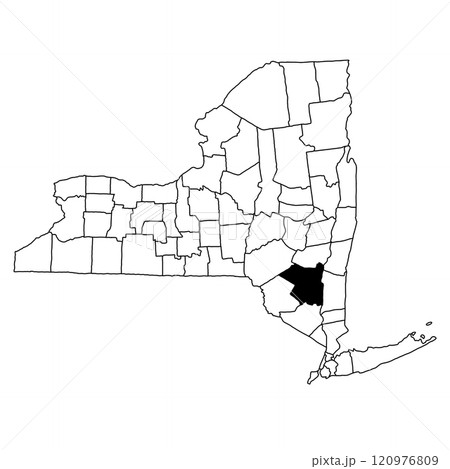 Map of Ulster County in New York state on white background. single County map highlighted by black colour on New york map . 120976809