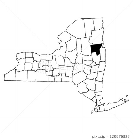 Map of Warren County in New York state on white background. single County map highlighted by black colour on New york map . 120976825