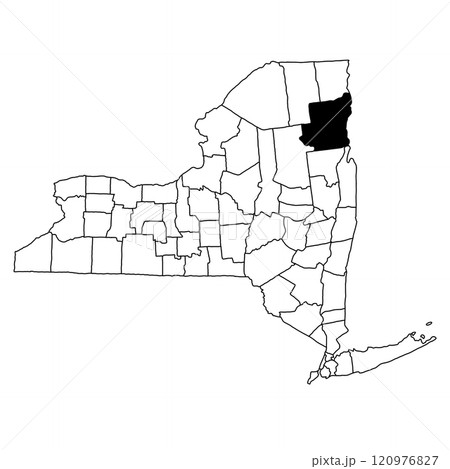 Map of Essex County in New York state on white background. single County map highlighted by black colour on New york map . 120976827
