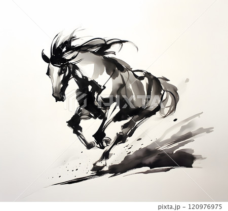 馬の水墨画のイラスト素材 [120976975] - PIXTA