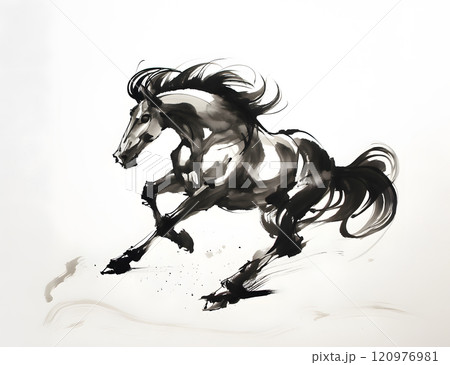 馬の水墨画のイラスト素材 [120976981] - PIXTA