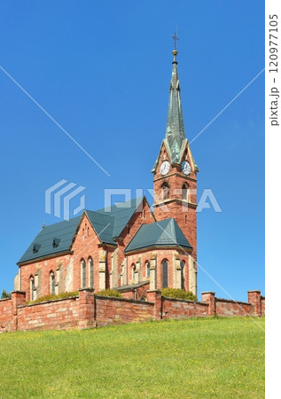 Red stone church in the Czech Republic 120977105