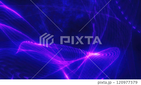 Vivid pink and purple neon light waves against a dark background. Futuristic abstract art with a glowing, dynamic energy feel, perfect for technology and digital art concepts 120977379