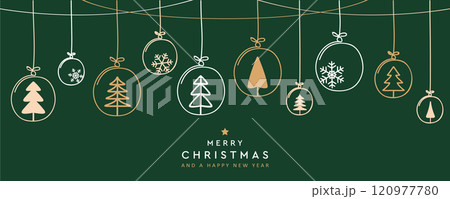 christmas card with fir tree balls hanging decoration vector illustration 120977780