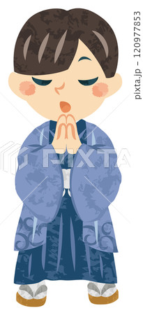 袴姿で手を合わせてお参りする男の子のイラスト 120977853