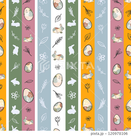 Easter Bunny Holiday Floral Print. Creative Cartoon Easter Pattern. Vector 120978106