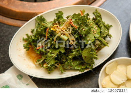lettuce salad seasoned with soy sauce. Korea food lettuce salad seasoned with soy sauce. Korea food 120978324
