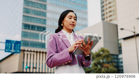 Business, japanese woman and tablet by buildings for online listing, residential development and networking. Professional, real estate agent and digital app for research, web information and internet Business, japanese woman and tablet by buildings for online listing, residential development and networking. Professional, real estate agent and digital app for research, web information and internet 120978906