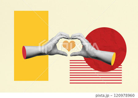 A human hand with a heart gesture showing a heart inside it with a colored background A human hand with a heart gesture showing a heart inside it with a colored background 120978960