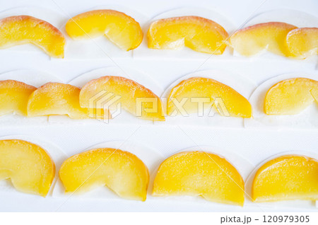 餃子の皮にのせたリンゴのスライスコンポート 餃子の皮にのせたリンゴのスライスコンポート 120979305