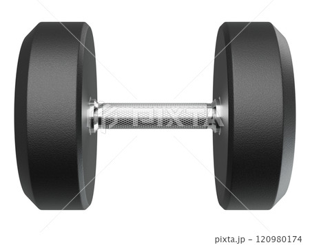 Blank Round Rubber Dumbbell, weightlifting gym equipment side view 120980174