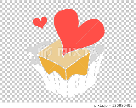 鉛筆画風のハートが入ったプレゼント箱のイラスト 120980493