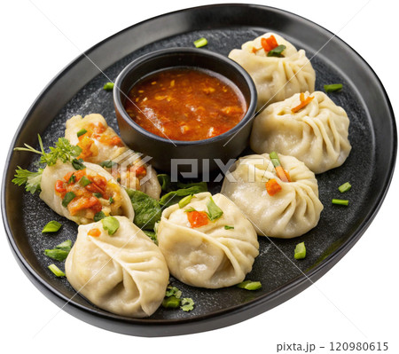 dumplings with meat sauce white background 120980615