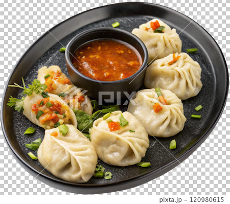 dumplings with meat sauce white background 120980615