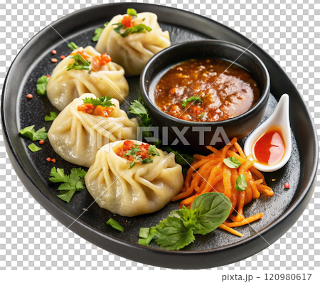 steamed nepali dumpling momo with sauce stuffed white background steamed nepali dumpling momo with sauce stuffed white background 120980617