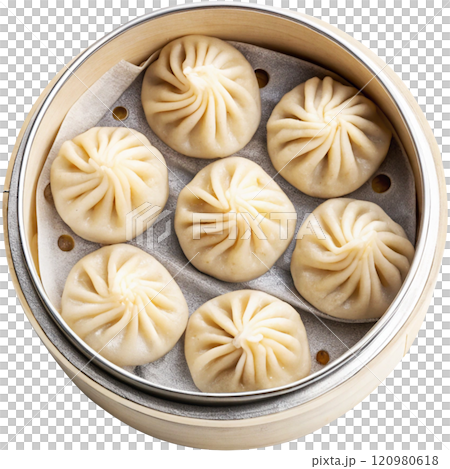 top view of dim sum dumplings in a bowl white background top view of dim sum dumplings in a bowl white background 120980618