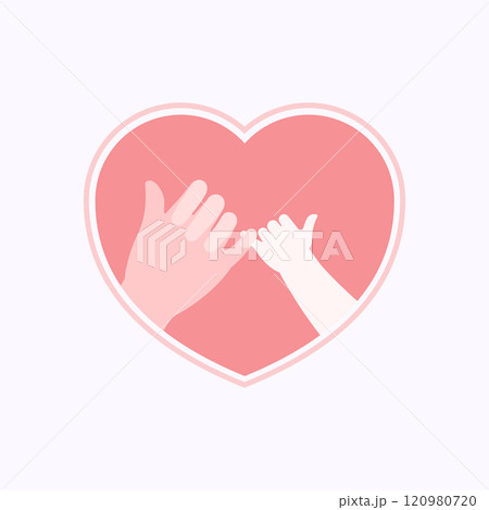 Big and small hand making a pinky promise in heart shaped flat design 120980720