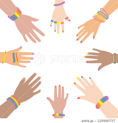 Diverse hands with pride accessories Diverse hands with pride accessories 120980737