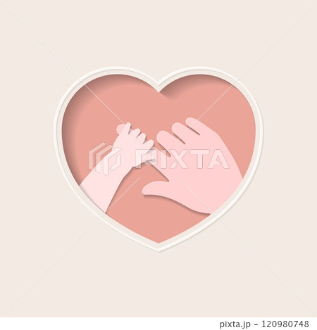 Hand of baby holding big finger paper cutting art Hand of baby holding big finger paper cutting art 120980748