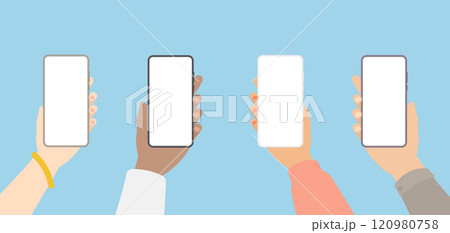 Hands holding smartphones set 120980758