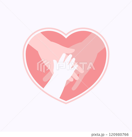 Hands of family members in heart shaped flat silhouette Hands of family members in heart shaped flat silhouette 120980766