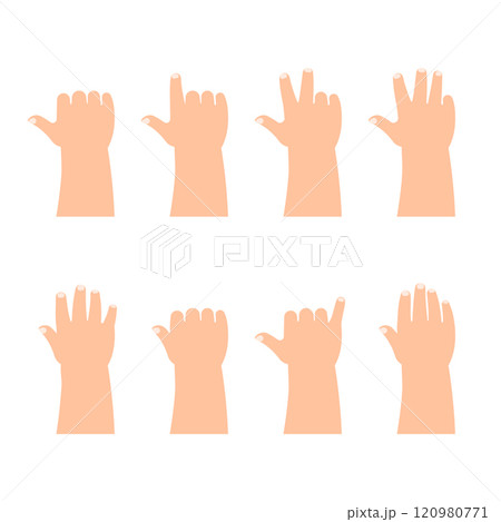 Hands of kid palms down gesture collection 120980771
