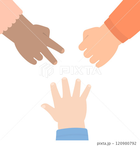 Rock paper scissors diverse kid hands palms down 120980792