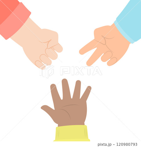 Rock paper scissors diverse kid hands palms up 120980793