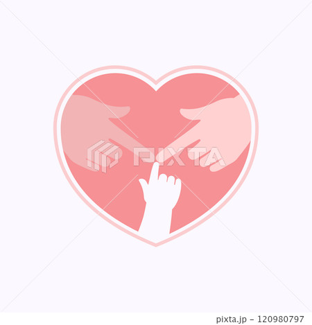 Three fingers of family members touching in heart shaped flat silhouette 120980797