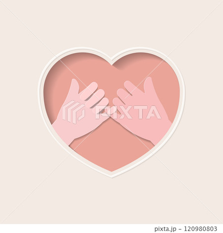 Two hands making a pinky promise in heart shaped paper cutting art Two hands making a pinky promise in heart shaped paper cutting art 120980803