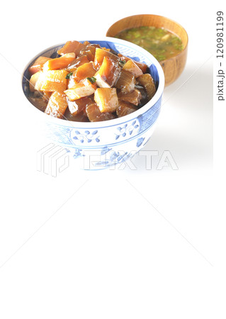 豪華山盛り具だくさんの漬け海鮮丼とお味噌汁 豪華山盛り具だくさんの漬け海鮮丼とお味噌汁 120981199