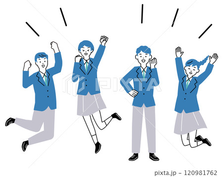 大喜びしてジャンプする男子学生・女子学生のイラスト 120981762