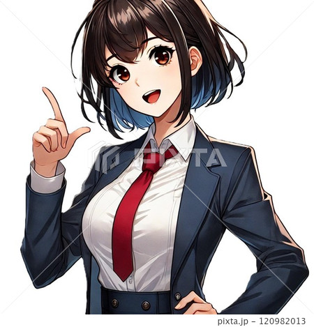 指を立てて説明するスーツの女性 120982013