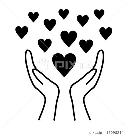 両手で囲むたくさんのハート_黒 両手で囲むたくさんのハート_黒 120982144