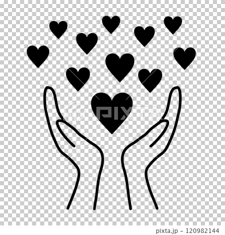 両手で囲むたくさんのハート_黒 両手で囲むたくさんのハート_黒 120982144
