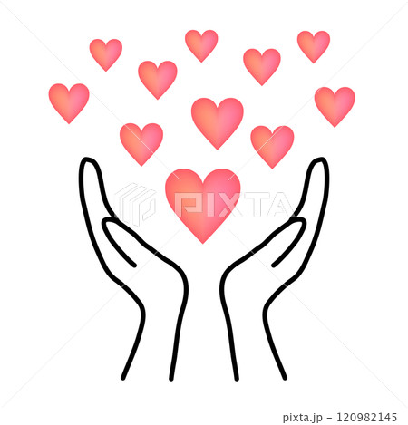 両手で囲むたくさんのハート_赤グラデーション 120982145
