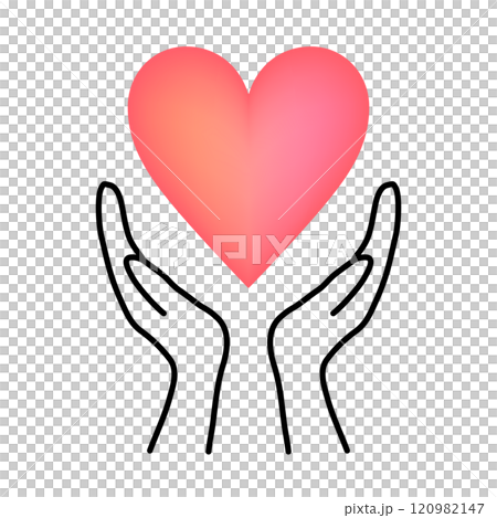 両手で囲むハート_赤グラデーション 両手で囲むハート_赤グラデーション 120982147