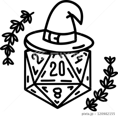 DND Dice Rpg board game character. Fantasy icosahedron wargame. 20-sided tabletop icon, cartoon style on white background DND Dice Rpg board game character. Fantasy icosahedron wargame. 20-sided tabletop icon, cartoon style on white background 120982155