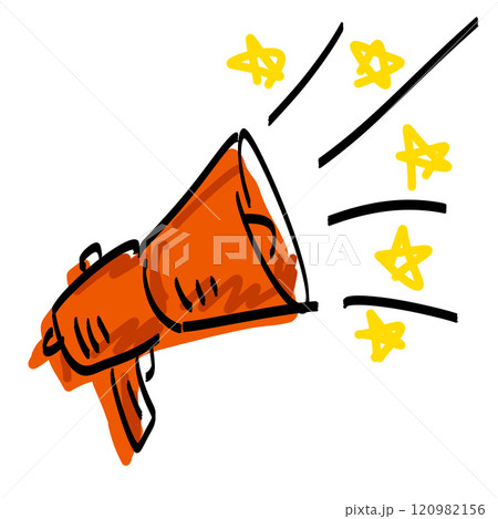 Marketing megaphone announce or broadcast. Emergency red bullhorn speaker. Cartoon loud alert warning. Sketch media propaganda. Loudspeaker doodle drawing. Marketing megaphone announce or broadcast. Emergency red bullhorn speaker. Cartoon loud alert warning. Sketch media propaganda. Loudspeaker doodle drawing. 120982156