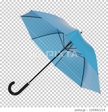 Open blue umbrella with black handle, isolated on white background 120982224