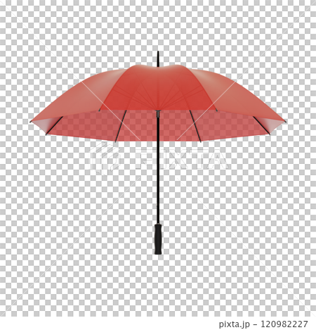 Open red umbrella with black handle, isolated on white background 120982227