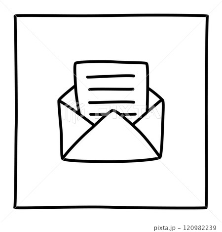 Doodle Open envelope with letter icon or logo, hand drawn with thin black line 120982239