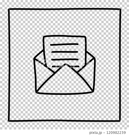 Doodle Open envelope with letter icon or logo, hand drawn with thin black line 120982239