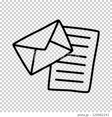 Doodle Open envelope with letter icon or logo, hand drawn with thin black line 120982241