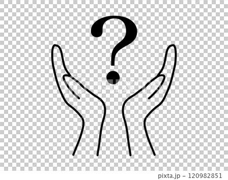 Question mark surrounded by both hands_monochrome Question mark surrounded by both hands_monochrome 120982851