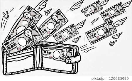 財布から飛んでいくお金たち 120983439